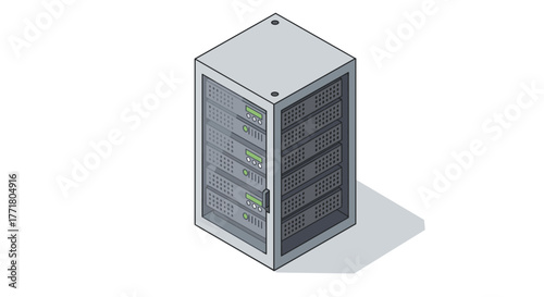 Isometric server rack with shadow in minimalist style