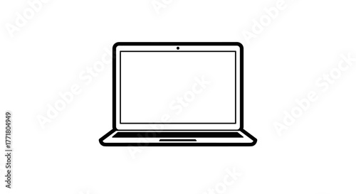 Minimalist outline graphic of laptop computer in black and white