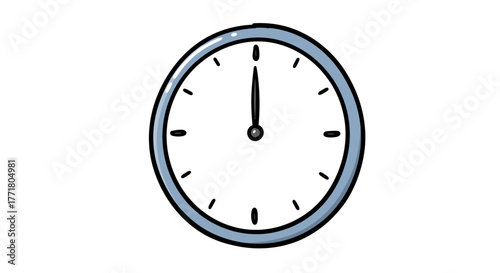 Minimalistic handdrawn clock illustration showing noon time