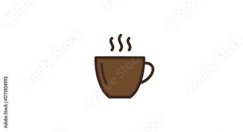 Minimalist coffee cup with steam on white background