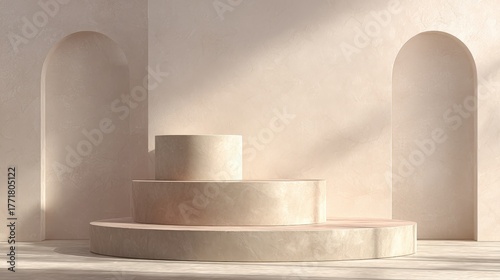 Sculpture abstract geometric shapes modern minimalist decor soft light shadow play
