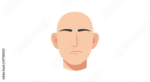 Minimalist face expression icon of a neutral bald man on white background