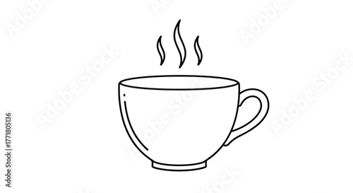 Minimalist line art of a hot beverage cup with steam