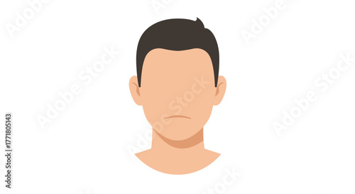Minimalist flat avatar of faceless man with brown hair on white background