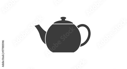Simple teapot silhouette icon with handle and spout in black and white design