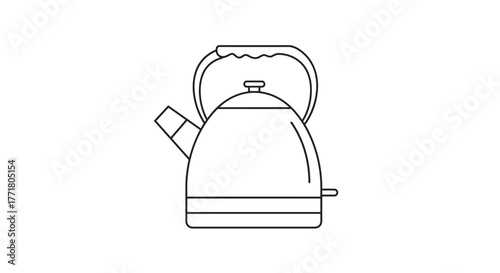 Simple linear drawing of a classic tea kettle on white background