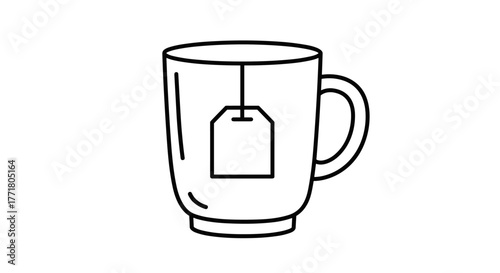 Simple line art tea cup with teabag icon for minimalist designs