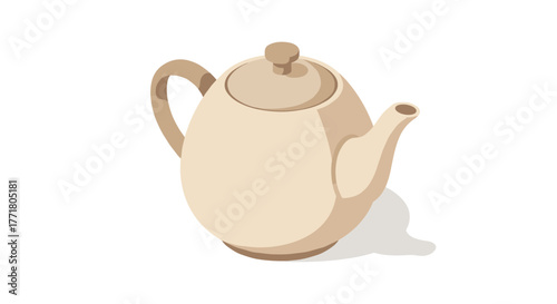 Elegant ceramic teapot in minimalist isometric design with soft shadows
