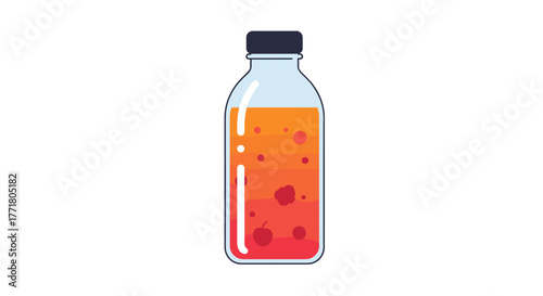 Flat style orange and red juice bottle with gradient and bubbles