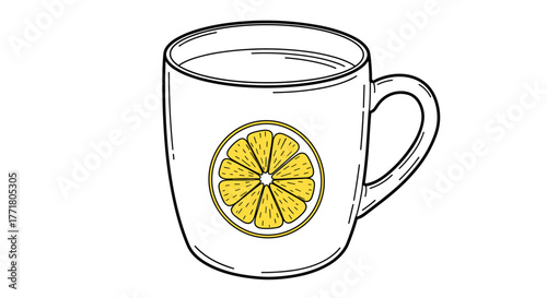 Minimalistic mug design featuring lemon slice in monochrome style