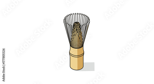 Isometric bamboo matcha whisk on white background for japanese tea ceremony