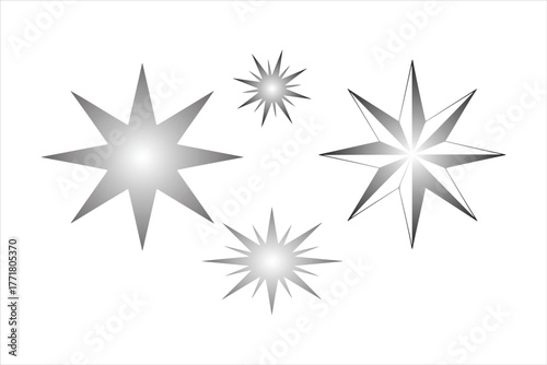 Black and white shiny star shape icon vector illustration set