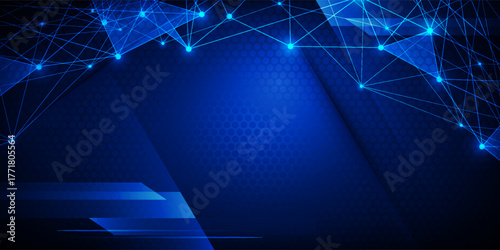 Vector Abstract, science, futuristic, energy technology concept. Digital image of light rays, stripes lines with blue light, speed and motion blur over dark blue background