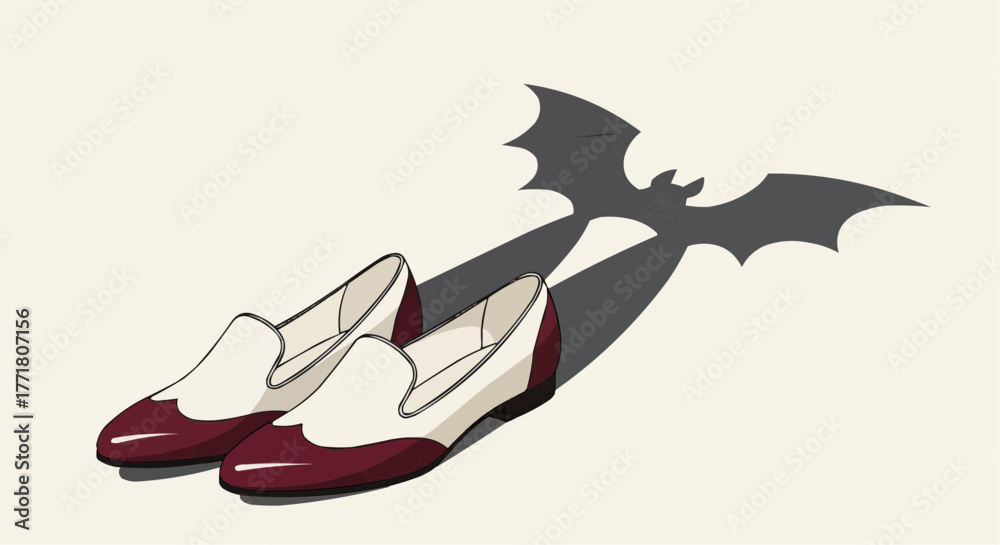 Fototapeta premium Stylish shoes casting bat shadow on plain background 