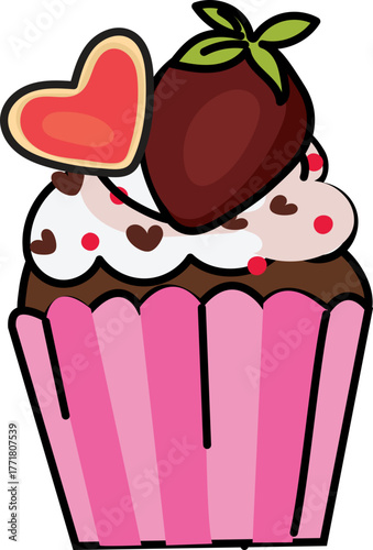 Chocolate dipped strawberry cupcake with heart accent