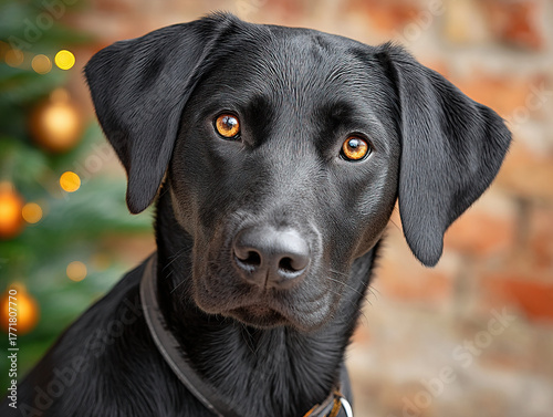 a black Labrador at Christmas