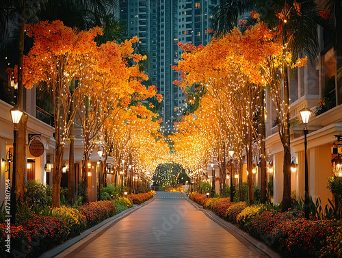 a Christmas city at night