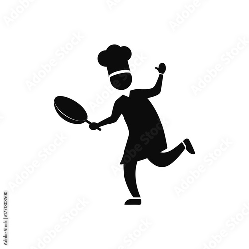 Minimal chef flipping pan silhouette vector with white background for cooking and kitchen activity art