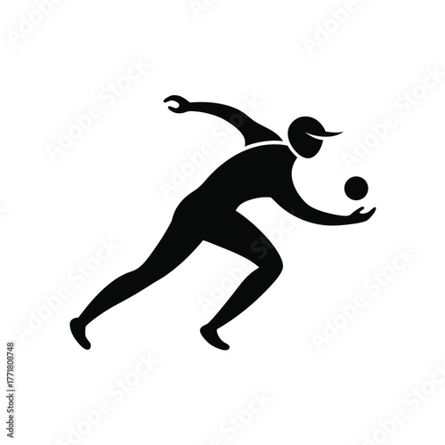 Minimal cricket bowler bowling fast silhouette vector with white background for sports action concept
