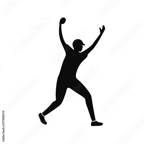 Minimal cricket bowler celebrating wicket silhouette vector clean design for victory and sports excitement illustration