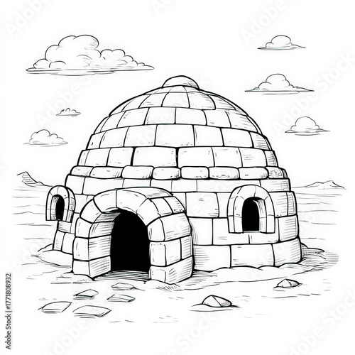 Igloo Building Scene, color...