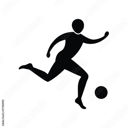 Minimal football player kicking ball silhouette vector with white background for sport and energy concept