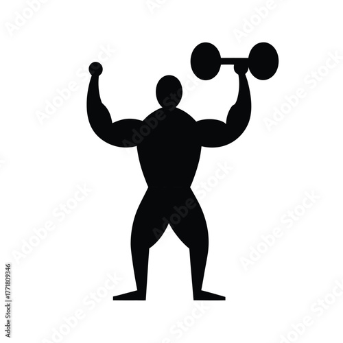 Minimal man lifting dumbbell silhouette vector with white background for strength and fitness training