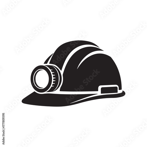 Minimalist Black Safety Helmet Icon with Circular Headlamp Design