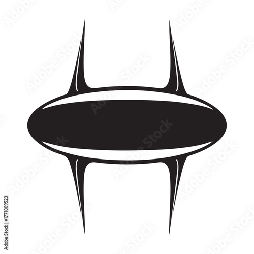 Abstract Symmetrical Black Oval Shape with Four Sharp Spikes
