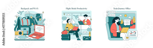 Remote Work Lifestyle Vector Illustration Set