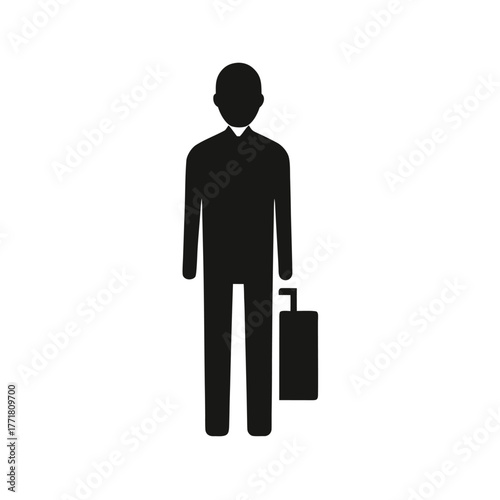 Minimal man standing with suitcase silhouette vector clean design for tourism traveler and professional trip art