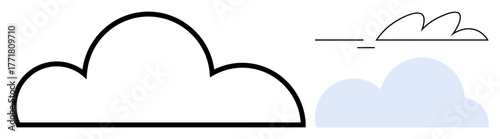 Two cloud shapes, one bold outline and one filled with soft blue, offer versatile usage. Ideal for weather, nature, networking, environment, digital services, illustration simple flat metaphor