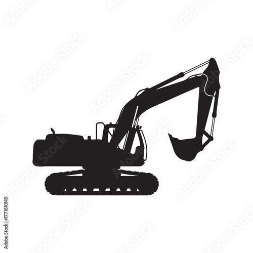 Industrial Black Excavator Silhouette Vector on Clean White Background