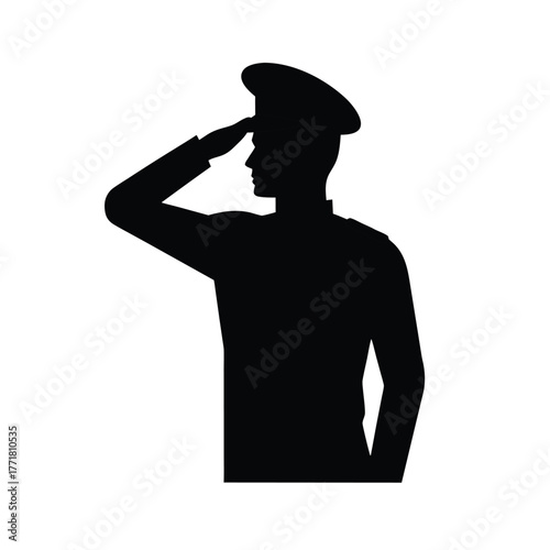 Minimal soldier saluting silhouette vector art with white background for military honor design