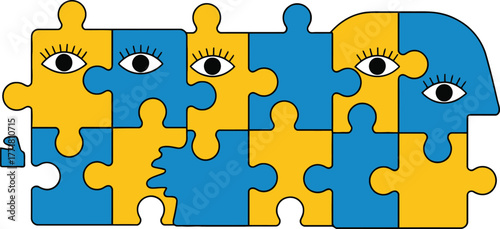 Puzzle pieces with eyes mental health concept illustration