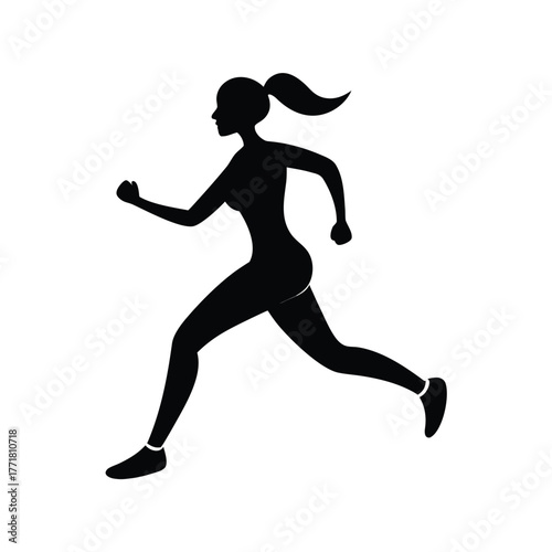 Minimal woman jogging silhouette vector design with white background for fitness and motivation theme