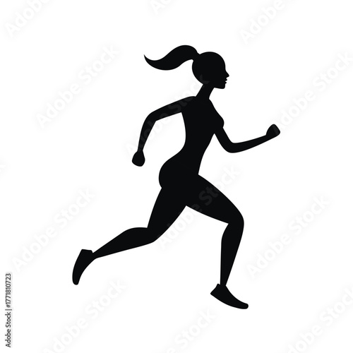 Minimal woman jogging silhouette vector with white background for sport and active lifestyle concept