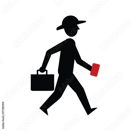 Minimal worker carrying toolbox silhouette vector with white background for construction and labor art