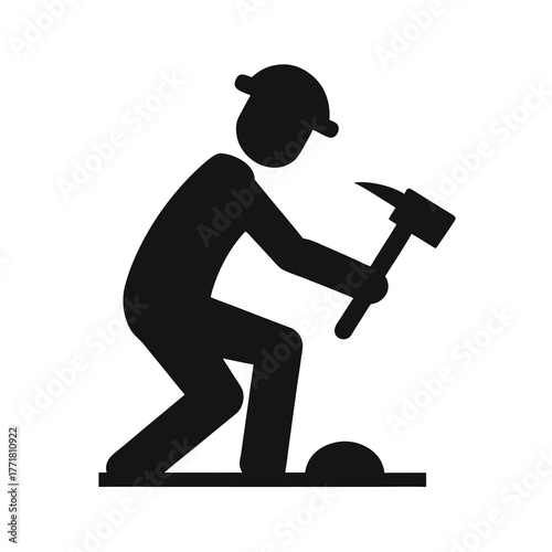 Minimal worker using hammer silhouette vector with white background for construction and labor concept