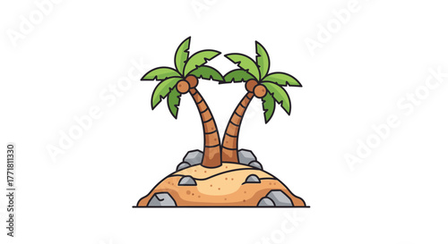 Tropical paradise with coconut trees on a sandy island illustration