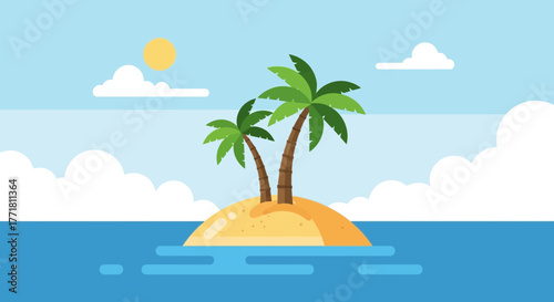 A tropical island paradise with palm trees against a calming blue sea