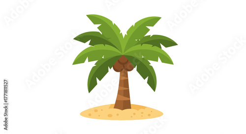 Isolated Tropical Palm Tree Illustration on a Sandy Beach Background