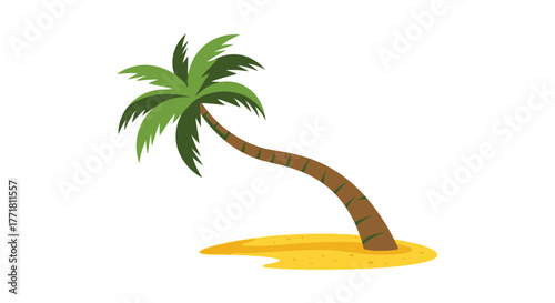 Isolated Tropical Palm Tree on Sandy Soil, Vector Illustration Scene