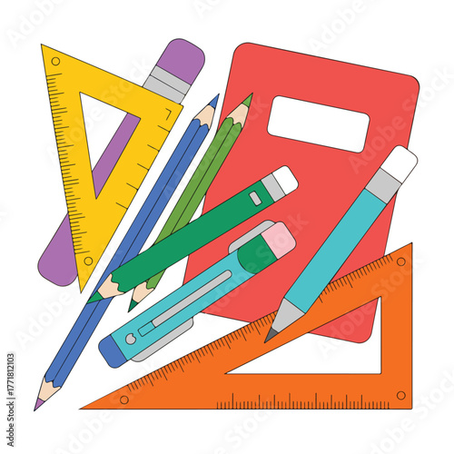 Back to school set of pencils rulers notebooks and school supplies vector illustration