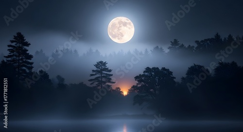 Midnight Majesty: Full Moon Over the Misty Woods