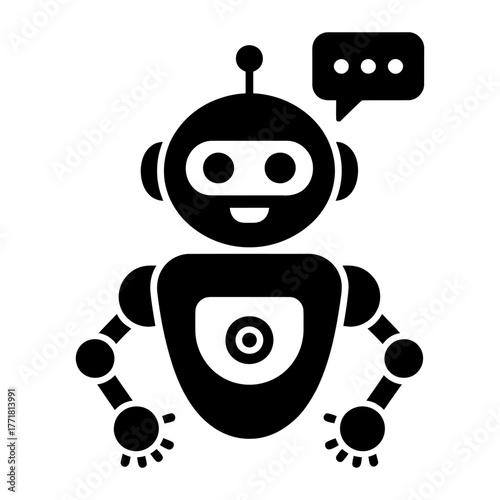 cyber bot with massage symbol icon Silhouette vector on white background