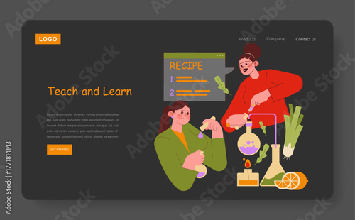 Digital Chemistry Lesson Landing Page Vector Illustration