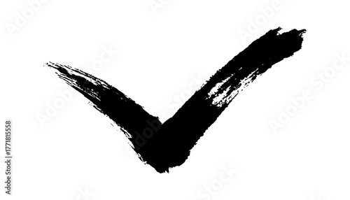 Black check mark on white background. Hand drawn check mark isolated on white background tick symbol in black color by paint brush. 