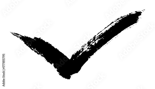 Black check mark on white background. Hand drawn check mark isolated on white background tick symbol in black color by paint brush. 