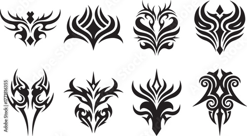 Abstract tribal tattoo black silhouette vector set